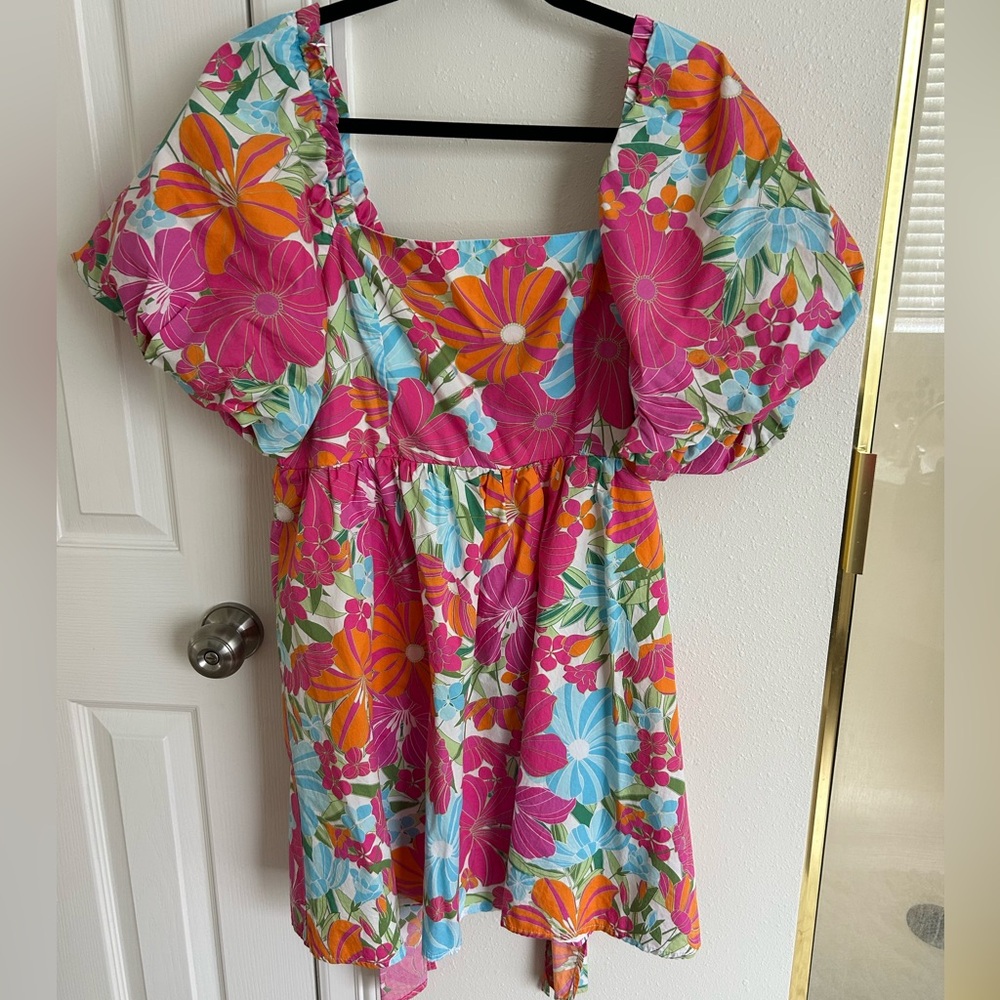 Sugarlips Floral Marion Puff Sleeve Babydoll Mini Dress